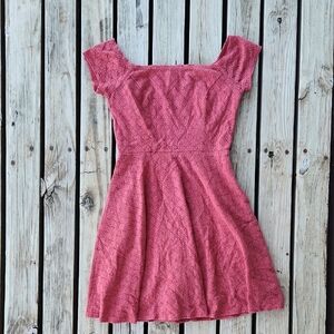 Free People Pink Mini Dress Off The Shoulder Crochet Lace Cap Sleeve